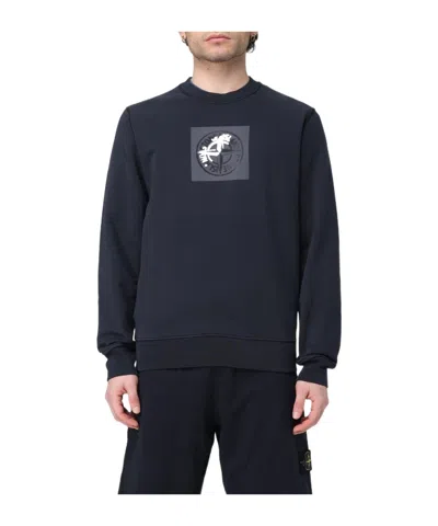 Stone Island Round Collar Long Sleeve Sweater In Blue