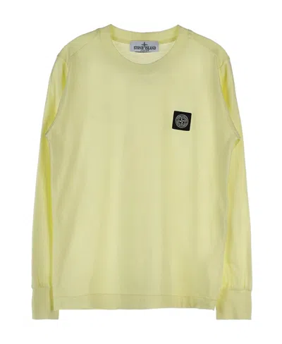 Stone Island Round Collar Long Sleeve Sweater In Yellow