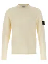 Stone Island High Neck White Sweater With Ribbed Texture And Unique Patch In Neutral
