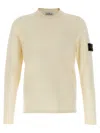 Stone Island High Neck White Sweater With Ribbed Texture And Unique Patch In Neutral