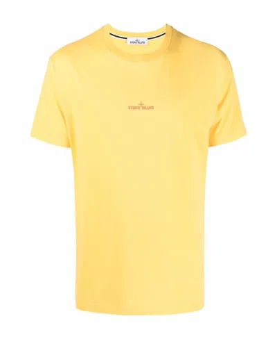 Stone Island Round-neck Cotton T-shirt In Yellow