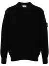 Stone Island Black Sweater With High Neck And Patch Logo On The Sleeve In Wool