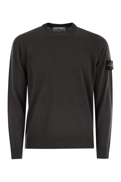 Stone Island Crew-neck Jumper With Reverse Stitch Details In Black