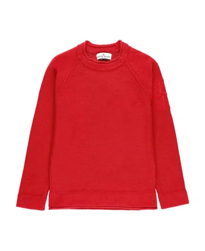 Stone Island Round Neck Long-sleeved Sweater In Red