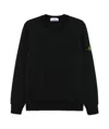 Stone Island Navy Blue Crew Neck Sweater With Signature Compass Badge In Black