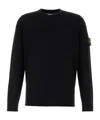 Stone Island Ribbed Detail Crew Neck Sweatshirt With Iconic Badge In Black