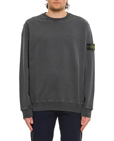 Stone Island Round-neck Sweatshirt With Elastic Ribs And Logo Detail In Gray