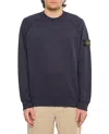 Stone Island Round-neck Sweatshirt With Ribbed Cuffs And Logo Detail In Blue