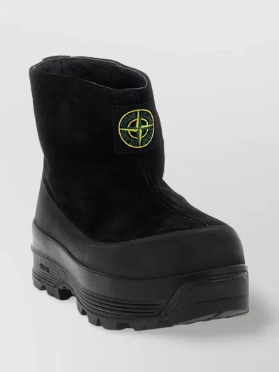 STONE ISLAND ROUND TOE SUEDE ANKLE BOOTS WITH PULL TAB
