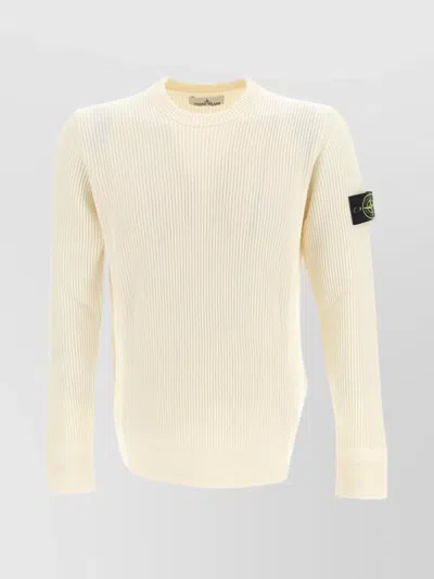Stone Island Roundneck Sweater Ribbed Knit In Yellow