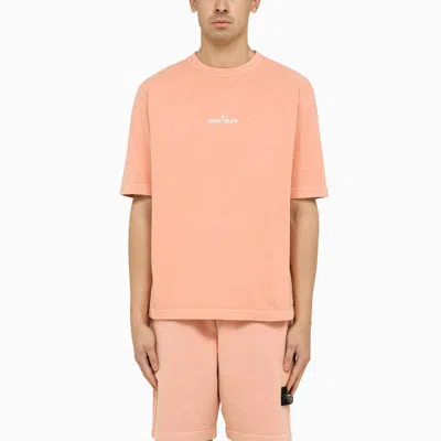 STONE ISLAND RUST-COLOURED COTTON T-SHIRT WITH LOGO