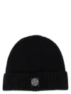 Stone Island Ribbed Knit Beanie With Compass Logo Patch In Black