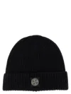 Stone Island Ribbed Knit Beanie With Compass Logo Patch In Black