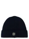 Stone Island Light Wool Knitted Beanie With Compass Patch Accessories In Black