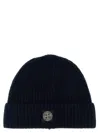 Stone Island Beanie With Compass Patch And Ribbed Cuff In Blue