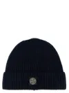 Stone Island Beanie With Compass Patch And Ribbed Cuff In Brown