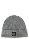 Stone Island Grey Ribbed Textured Beanie Hat In Gray