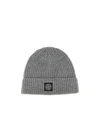 Stone Island Grey Ribbed Textured Beanie Hat In Gray
