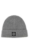 Stone Island Grey Ribbed Textured Beanie Hat In Gray