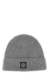 Stone Island Grey Ribbed Textured Beanie Hat In Gray