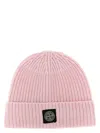 Stone Island Light Wool Knitted Beanie With Compass Patch Accessories In Pink