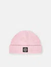 Stone Island Light Wool Knitted Beanie With Compass Patch Accessories In Pink