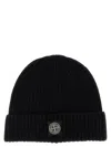 Stone Island Ribbed Knit Beanie With Compass Logo Patch In Black