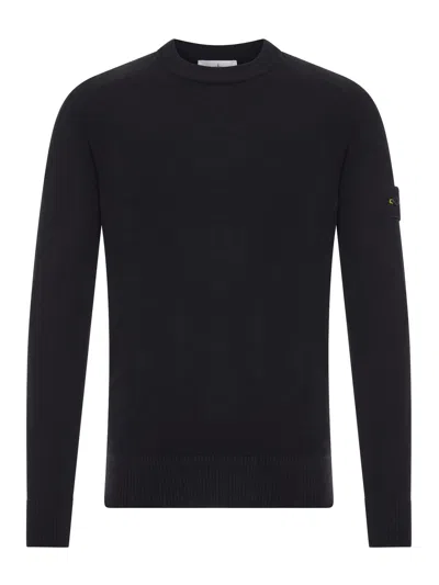 Stone Island Rws Lightweight Pure Wool Crew Neck Sweater In Black