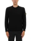 Stone Island Ribbed-knit Virgin Wool Sweater With Signature Patch In Black