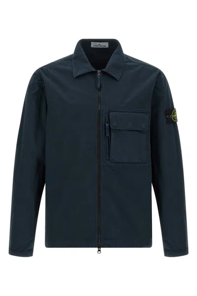 Stone Island Zip-front Cotton Overshirt In Blue