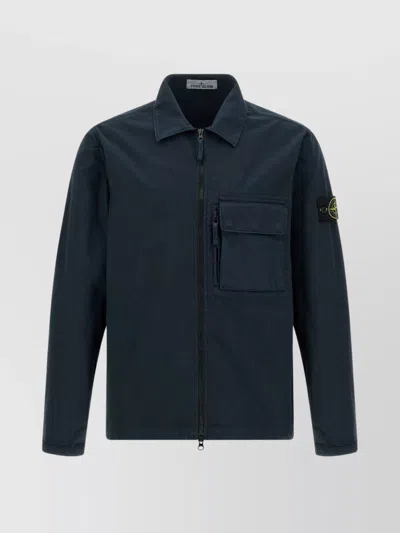 Stone Island 'rws' Overshirt Chest Pocket Long Sleeves In Blue