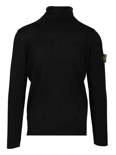 STONE ISLAND RWS PURE WOOL TURTLENECK SWEATER KNITWEAR BLACK