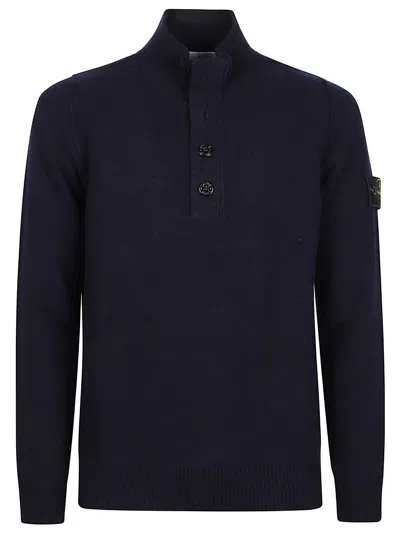 Stone Island Rws Ribbed Collar Virgin Wool-blend Sweater In Blue