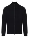 Stone Island Textured Knit Black Sweater With High Collar In Black
