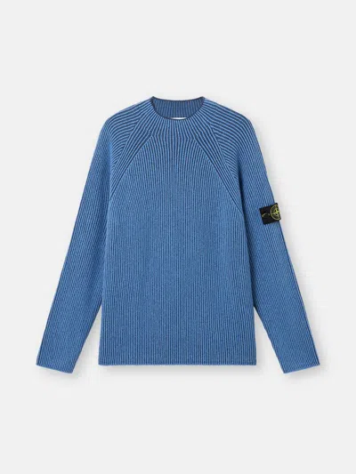 Stone Island Ribbed Texture Sweater With Crew Neckline In Blue