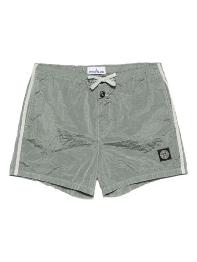 Stone Island Compass Patch Swim Shorts In Gray