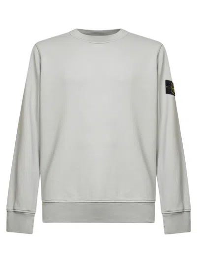 Stone Island Sage Green Organic Cotton Crewneck Sweatshirt In Gray