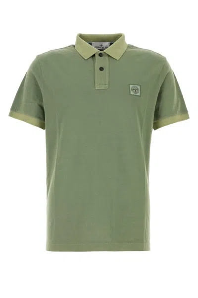 Stone Island Sage Green Piquet Polo Shirt