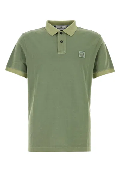 Stone Island Sage Green Piquet Polo Shirt In Multi