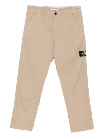 Stone Island Logo Cotton Cargo Trousers In Brown