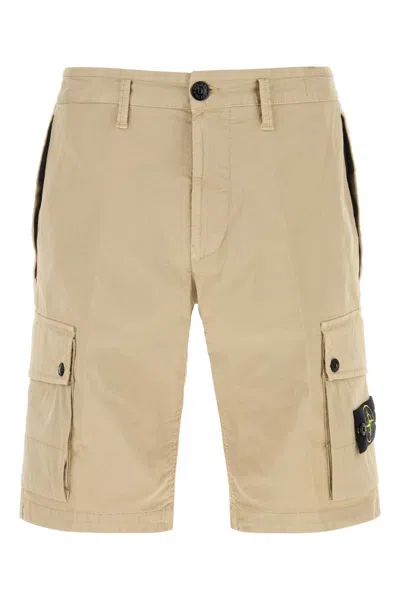 Stone Island Sand Stretch Cotton Bermuda Shorts In Neutral