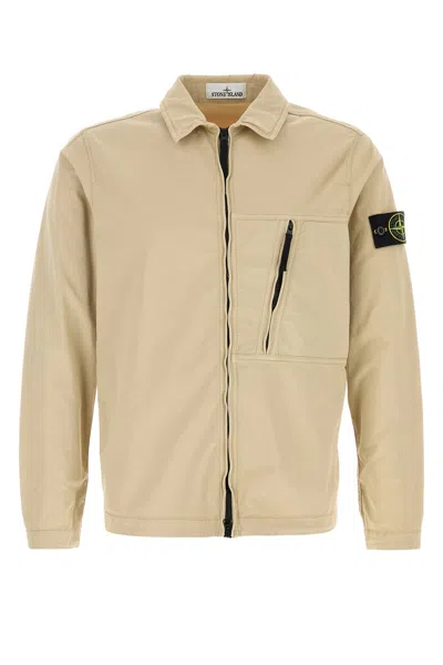 Stone Island Stretch Cotton Jacket With Collar And Pocket In Brown