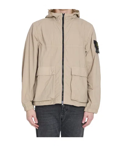 Stone Island Long-sleeved Hooded Jacket In Brown