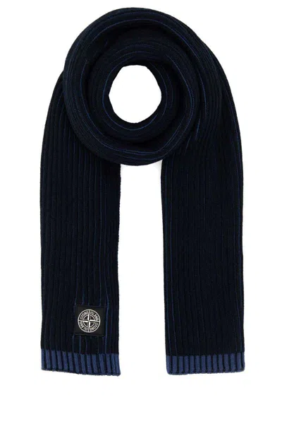 Stone Island Ribbed Texture Two-tone Wool Scarf In Blue