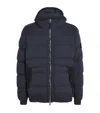 Stone Island Blue Hooded Down Jacket With Logo Patch In Nylon Man In Blue