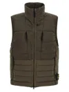 Stone Island Quilted High Collar Sleeveless Side Pockets Vest In Green
