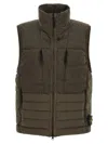 Stone Island Quilted High Collar Sleeveless Side Pockets Vest In Green