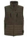 Stone Island Quilted High Collar Sleeveless Side Pockets Vest In Green