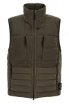Stone Island Quilted High Collar Sleeveless Side Pockets Vest In Brown