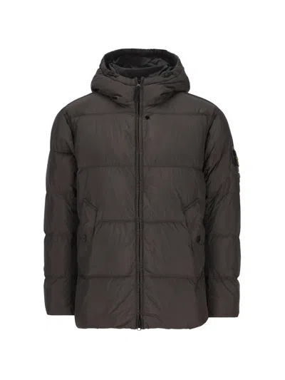 Stone Island Padded Hooded Down Jacket In Brown